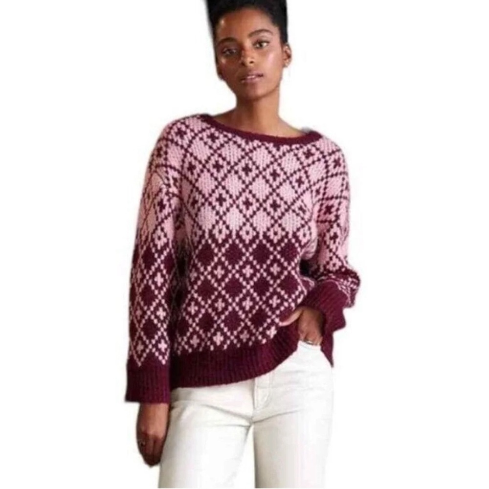 Anthropologie Maeve Sigfried Pink Wool Marsala Crewneck Sweater Size XSmall NWOT